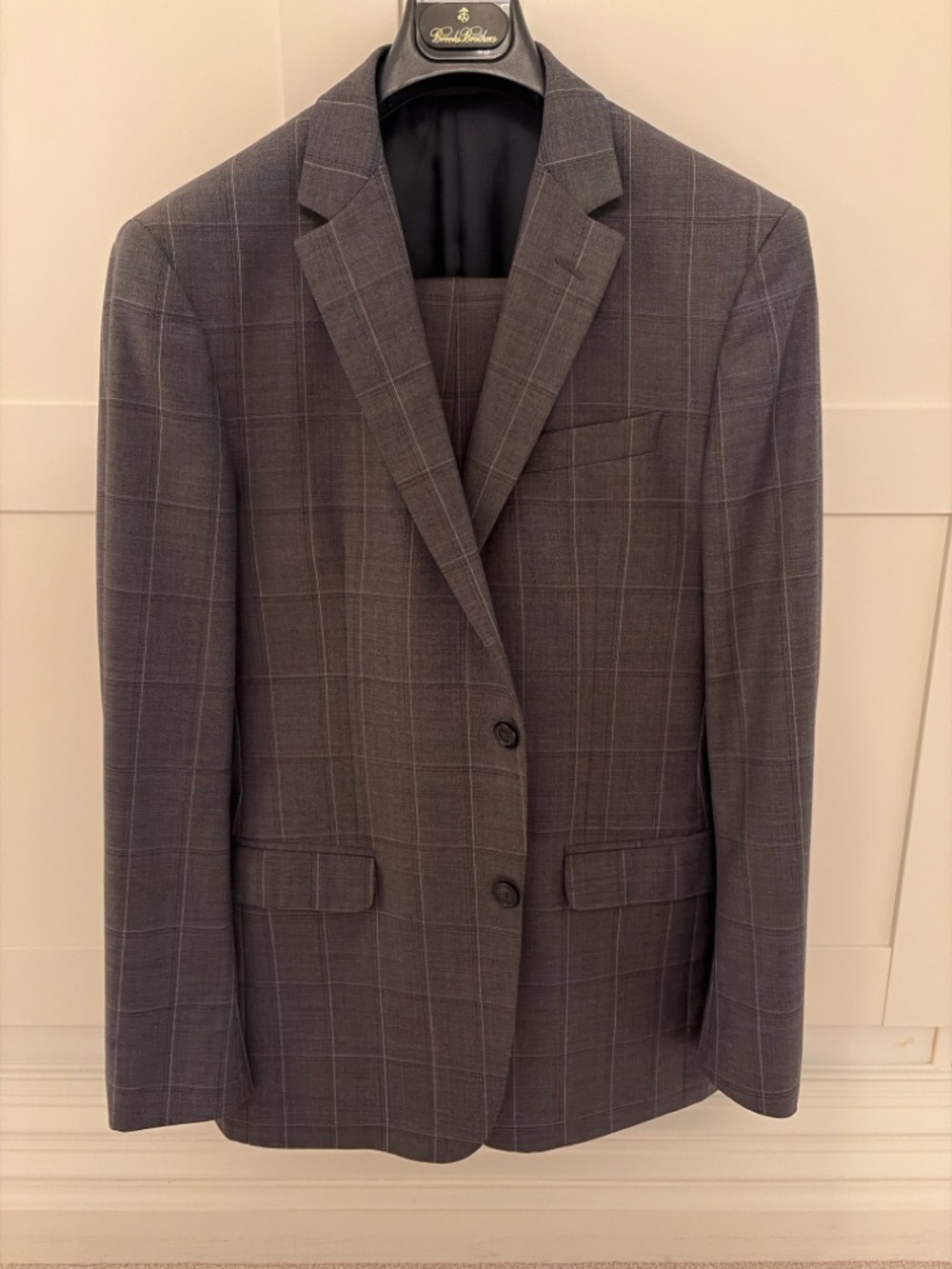 Brooks Brothers 1818 Milano Suit 41L Gray Windowpane Italian Wool Slim Fit